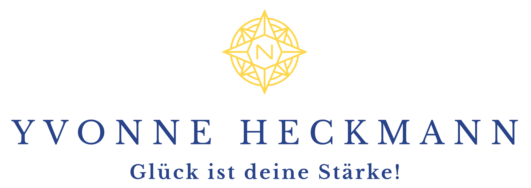 Logo Yvonne Heckmann zeigt einen Nordstern. Darunter steht ihr Name und in einer weiteren Zeile darunter Glück ist deine Stärke!".