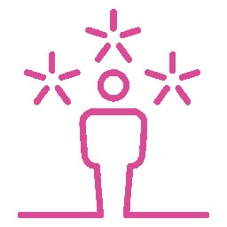 Pinkes Icon einer Person und 3 Sternen.