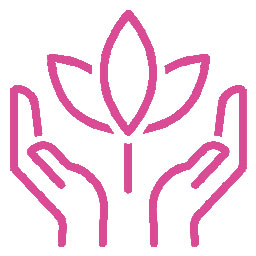 Pinkes Icon mit zwei geöffneten Händen und einer Pflanze darin.