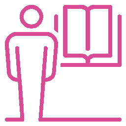 Pinkes Icon mit einer Person und einem Buch.