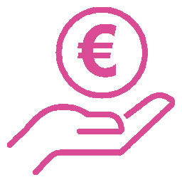 Pinkes Icon mit einer Hand in der eine Euromünze liegt.